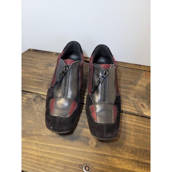 Prada Women Black Suede Red Mesh Sneakers Size 7 (37) Trainers Tennis Shoes - Picture 2 of 11